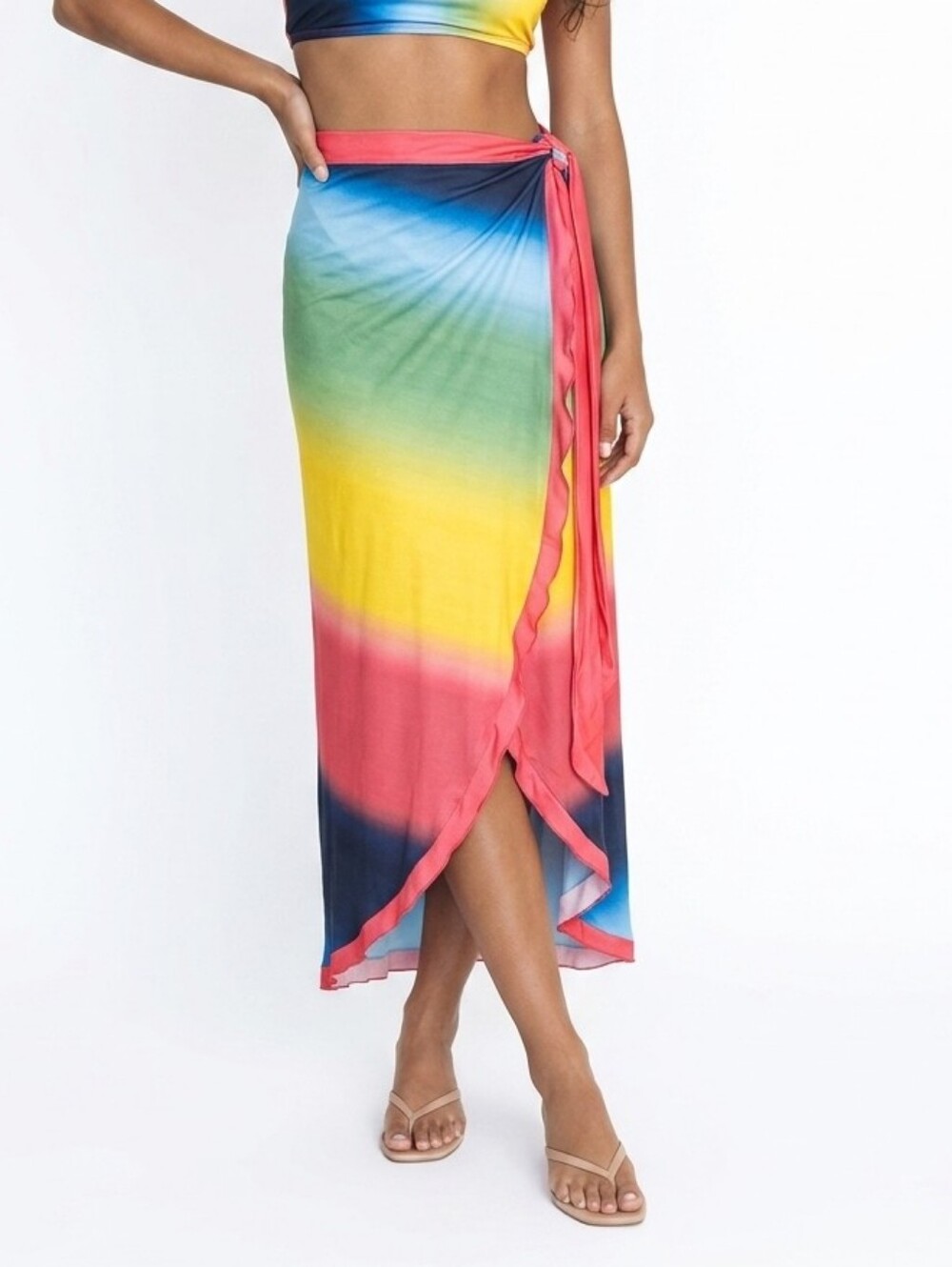 Rainbow Ombre Wrap Sarong Skirt - Multicolor
